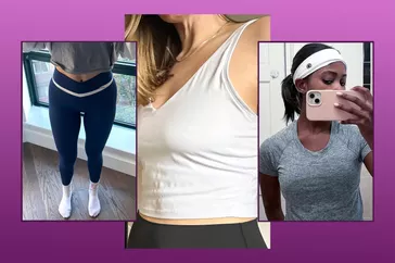 Three individuals demonstrating different sweatproof products and apparel for fitness and everyday activities