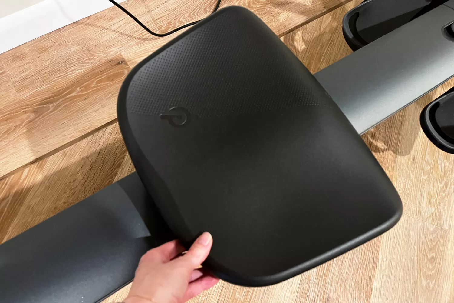 Closeup of the seat on the Peloton Row