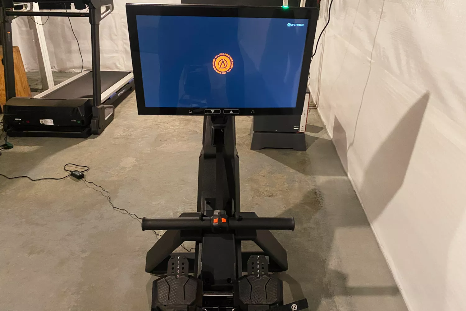 The screen on the Aviron Strong Series Rowing Machine 