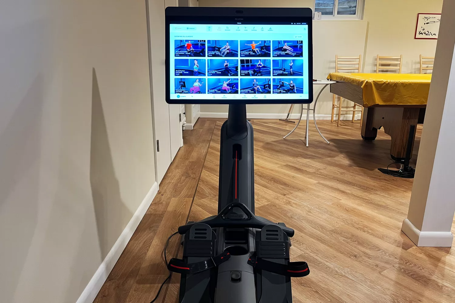 Closeup of the screen on the Peloton Row