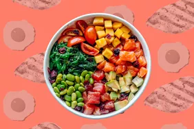 Bowl of food with vegetables and proteins