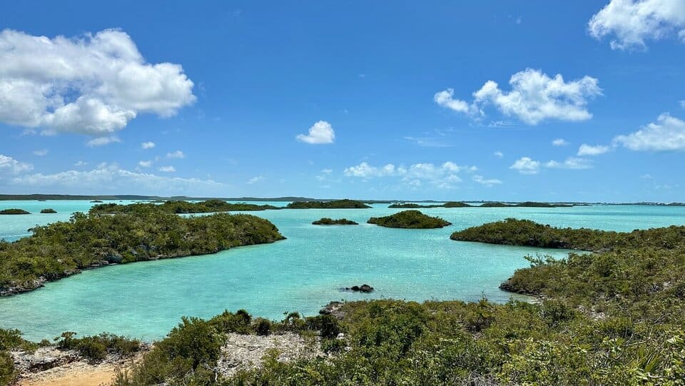 Overhead view of Chalk Sound in Turks and Caicos