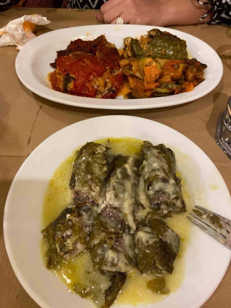 Dolmadas and stuffed tomatoes in Greece